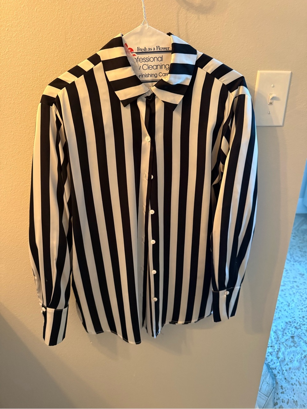 Black and White Vertical Stripe Button-Down Shirt - Women's